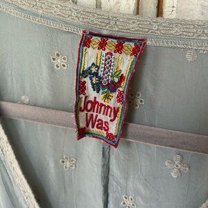 Johnny Was Embroidered Floral Blue Boho Tunic Top sm BoHo